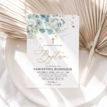 Invitation à la feuille d'eucalyptus et au baptême