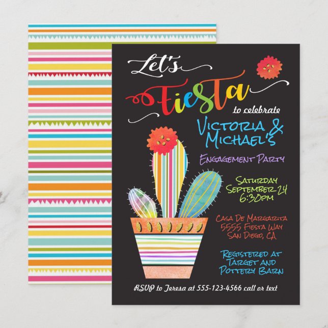 Invitation à la Fiesta mexicaine de Cactus pointil (Devant / Derrière)