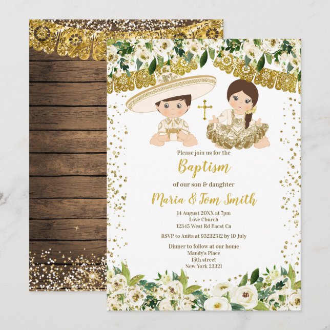 Invitation à la Fiesta Twin de Floral Baptism (Devant / Derrière)