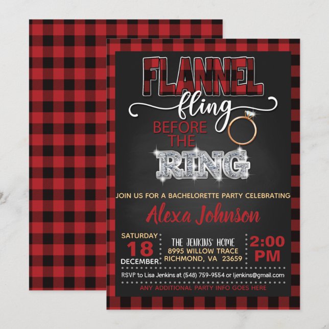 Invitation à la Fling Bachelorette Party de Flanne (Devant / Derrière)