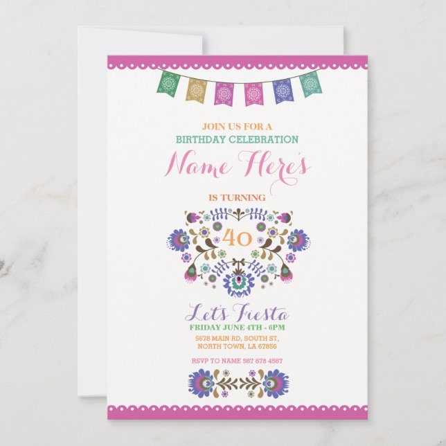Invitation à la florale mexicaine des fêtes roses (Devant)