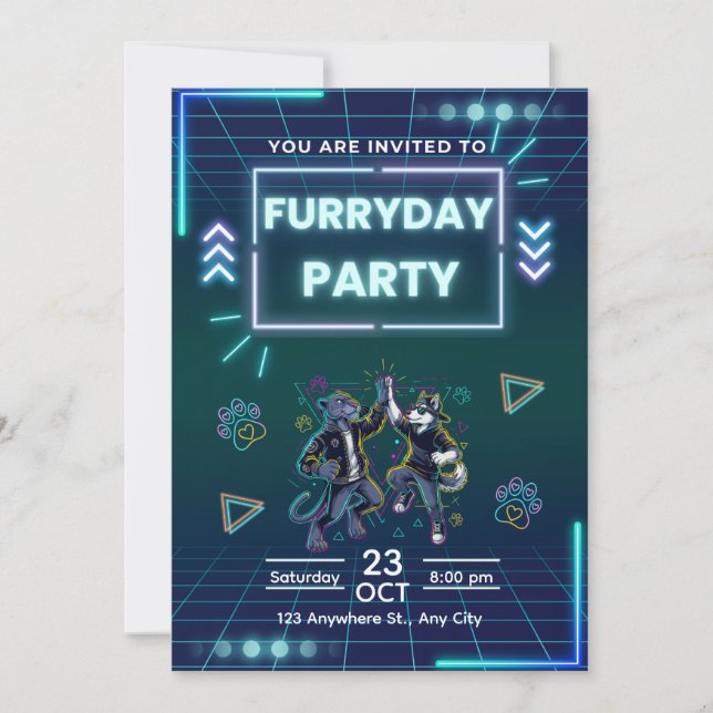 Invitation à la Furryday Party Néon Rétro (Devant)