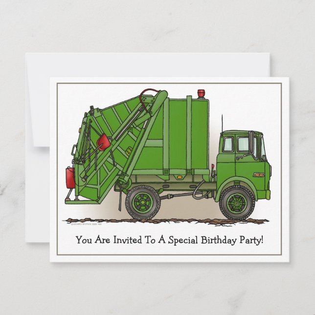 Invitation à la Garbage Truck Green Kids Party (Devant)