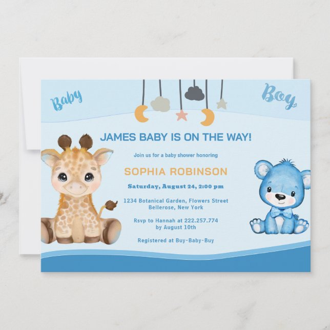 Invitation à la Girafe et au Baby shower de l'ours (Devant)