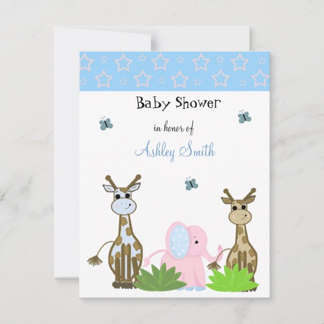 Invitation à la Giraffe et au Baby shower des élép (Devant)