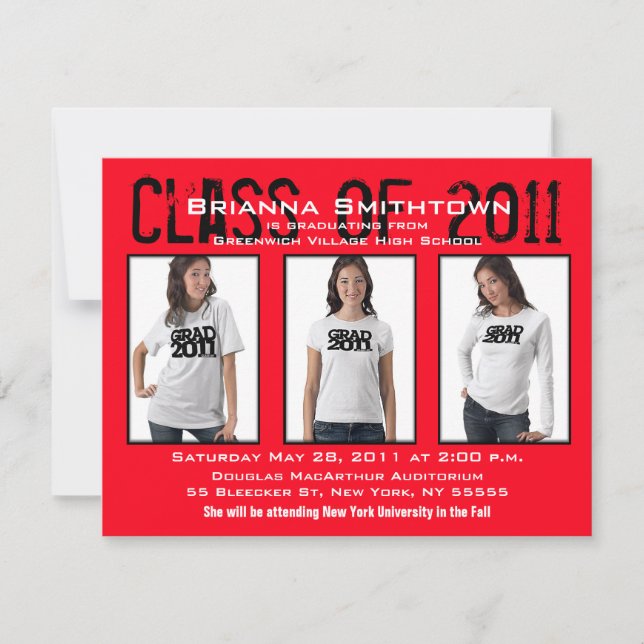 Invitation à la graduation Ajouter 3 photos Rouge  (Devant)