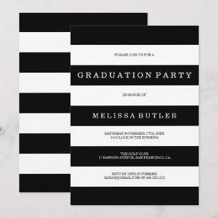 Invitation à la graduation Black and White Stripe
