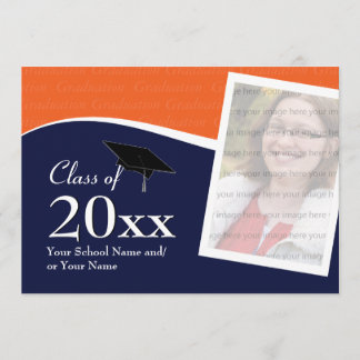 Invitation à la graduation bleue et orange personn