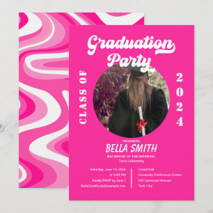 Invitation à la graduation de Retro Funky Hot Pink