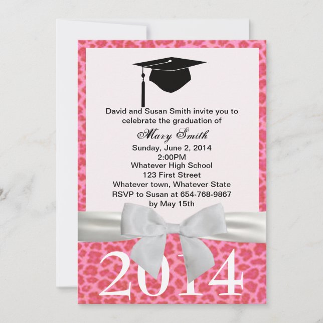 Invitation à la graduation du léopard rose de ruba (Devant)