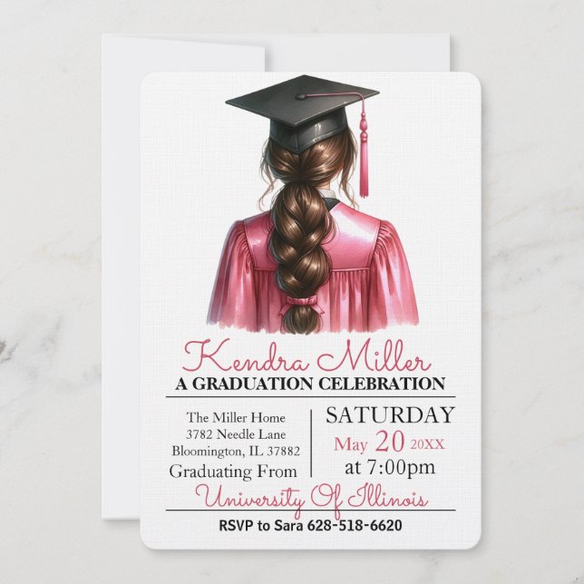 Invitation à la graduation en aquarelle rose (Devant)