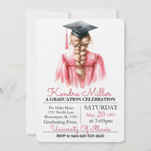 Invitation à la graduation en aquarelle rose