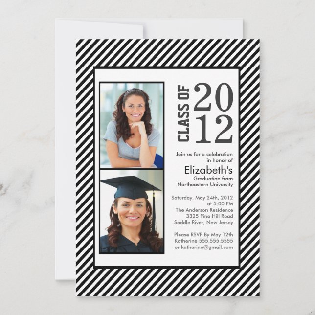 Invitation à la graduation photo de Black Stripes (Devant)