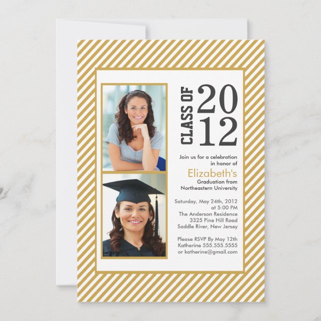 Invitation à la graduation photo de Modern Gold St (Devant)