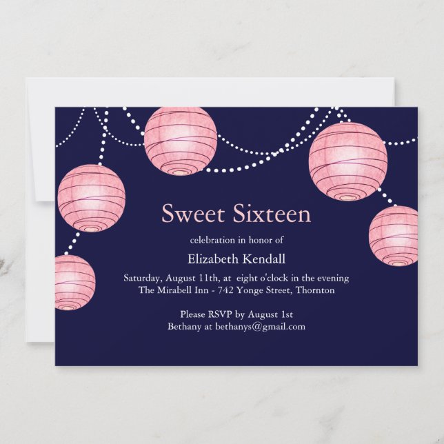 Invitation à la Lantern Sweet 16 de Navy & Pink Pa (Devant)