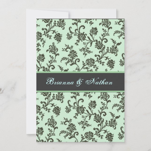 Invitation à la Mariage damassé verte et grise à l (Devant)