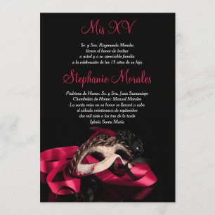 Invitation à la mascarade rose-chaud Quinceanera
