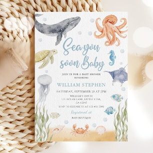Invitation À la mer bientôt bébé Animaux de l'océan Baby Show