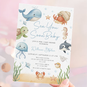 Invitation À la mer bientôt bébé sous la mer Baby Shower