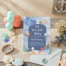 À la mer bientôt bleu Océan Animaux Baby Shower