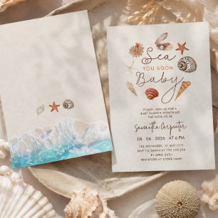 Invitation À la mer bientôt coquillages sable shower de bébé