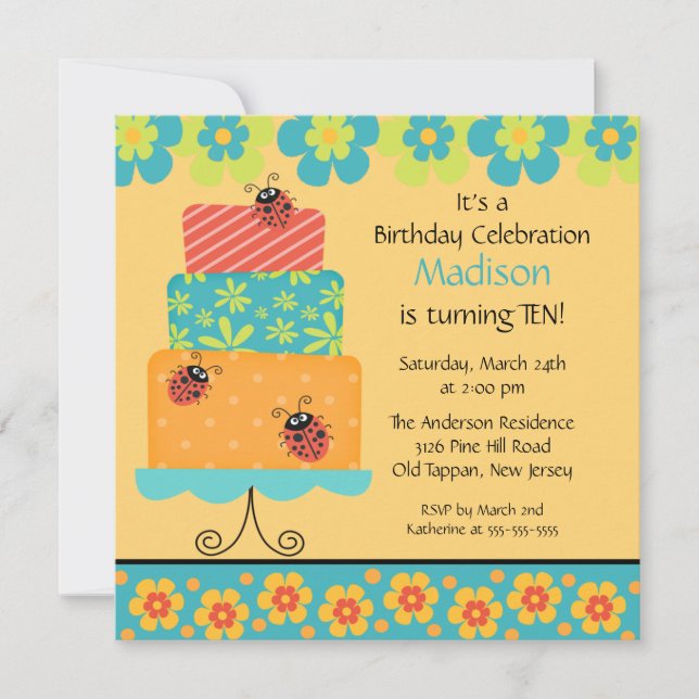 Invitation à la mode d'anniversaire de gâteau (Devant)