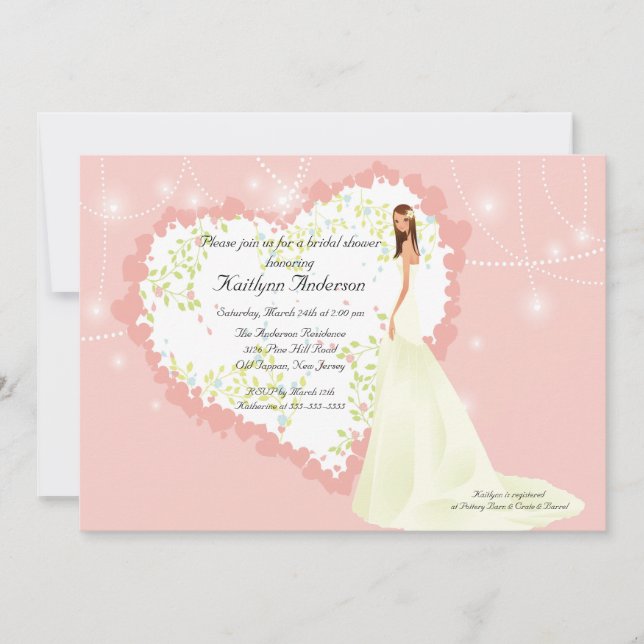 Invitation à la mode de coeur de Fête de la mariée (Devant)