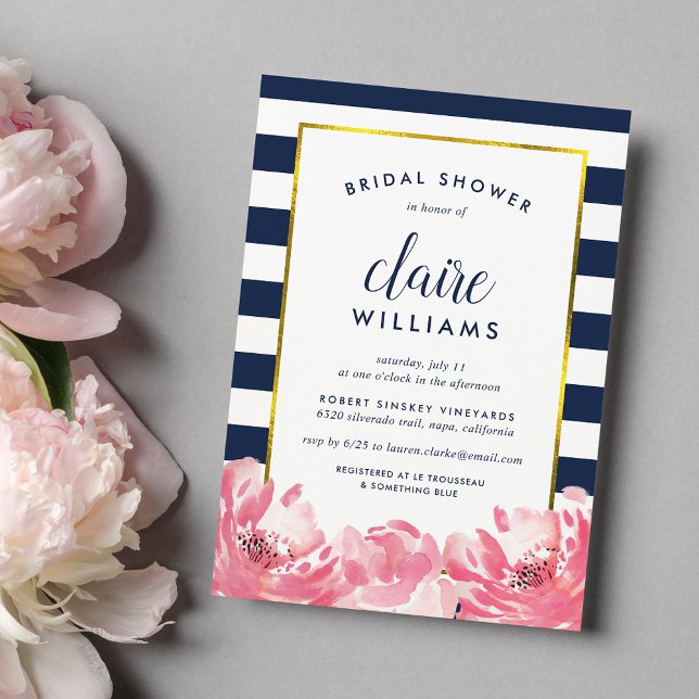 Invitation à la nuptiale de la Marine Stripe & Pon (Créateur téléchargé)