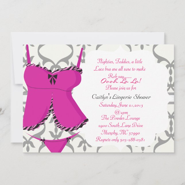Invitation à la nuptiale d'une douche de lingerie  (Devant)