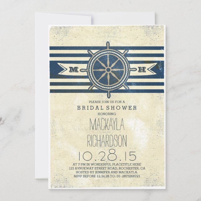 invitation à la nuptiale marine vintage (Devant)