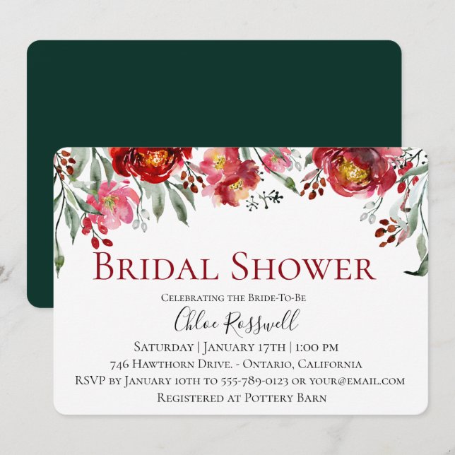 Invitation à la nuptiale Rustic Red Floral Bouquet (Devant / Derrière)