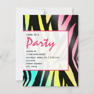 Invitation à la partie d'impression Neon Zebra