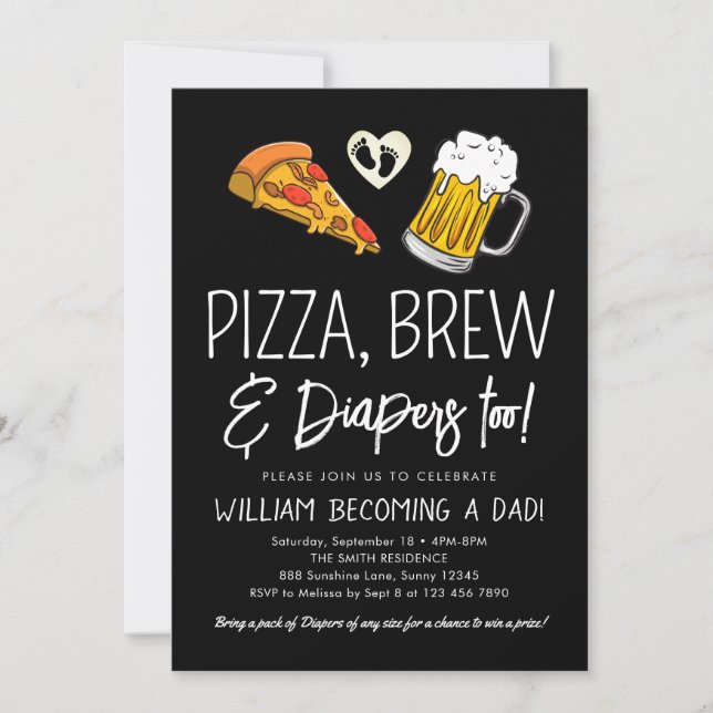 Invitation à la pizza et au Baby shower de la bièr (Devant)
