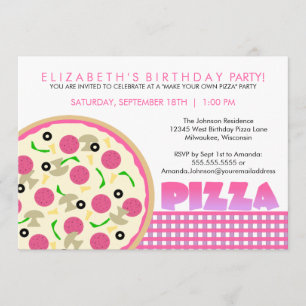 Invitation à la Pizza Party Pink and Purple