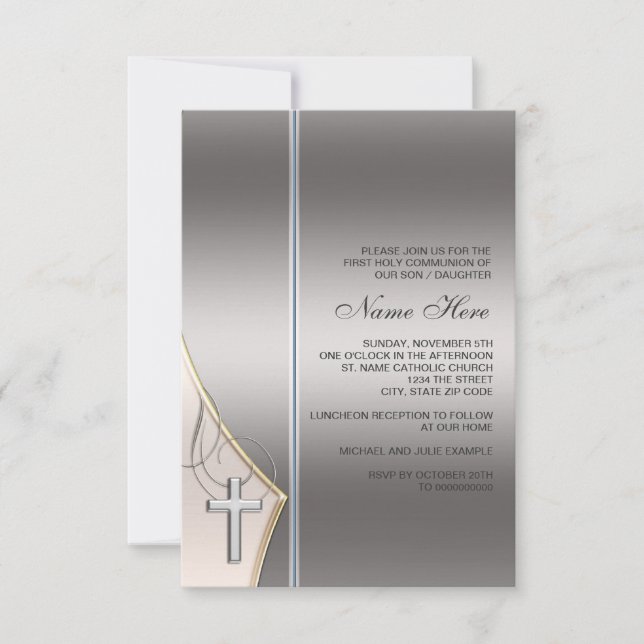 Invitation à la première communion argent et or él (Devant)