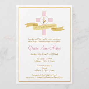 Invitation à la première communion de fille - rose