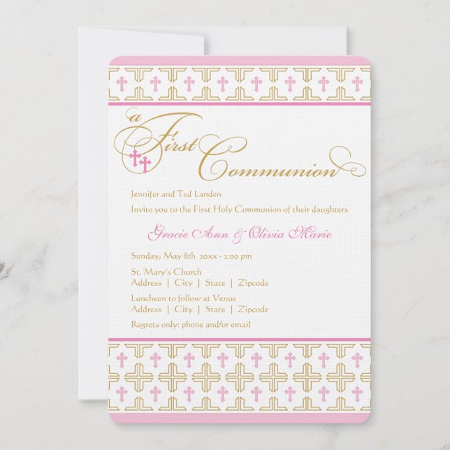 Invitation à la première communion de filles jumel (Devant)