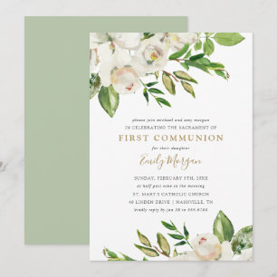 Invitation à la première communion des fleurs doré