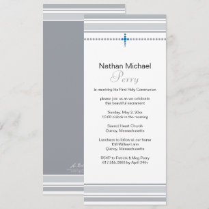 Invitation à la première communion gris et bleu