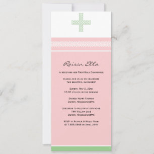 Invitation à la première communion rose et vert