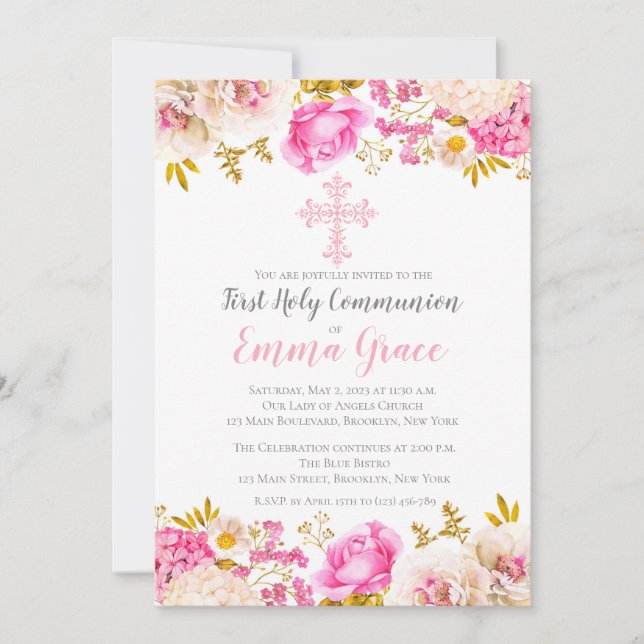 Invitation à la première communion sacrée florale (Devant)