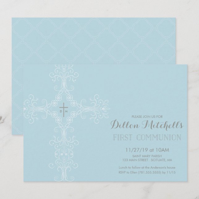 Invitation à la première communion sainte - Croix, (Devant / Derrière)