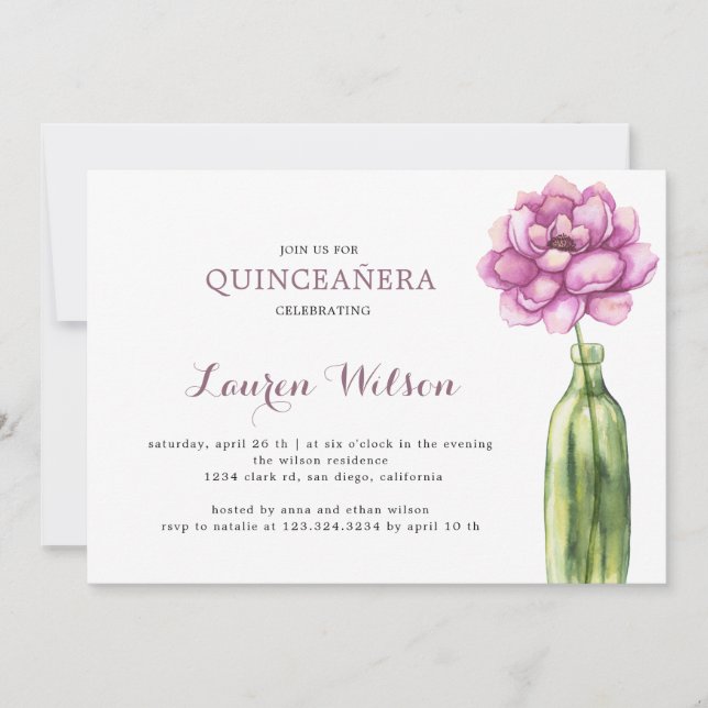 Invitation à la Quinceanera rose (Devant)
