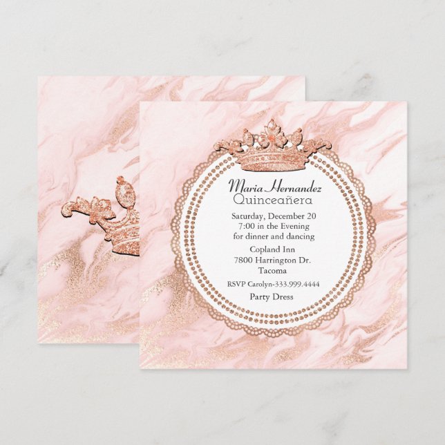 Invitation à la Quincennera en or et en marbre bla (Devant / Derrière)