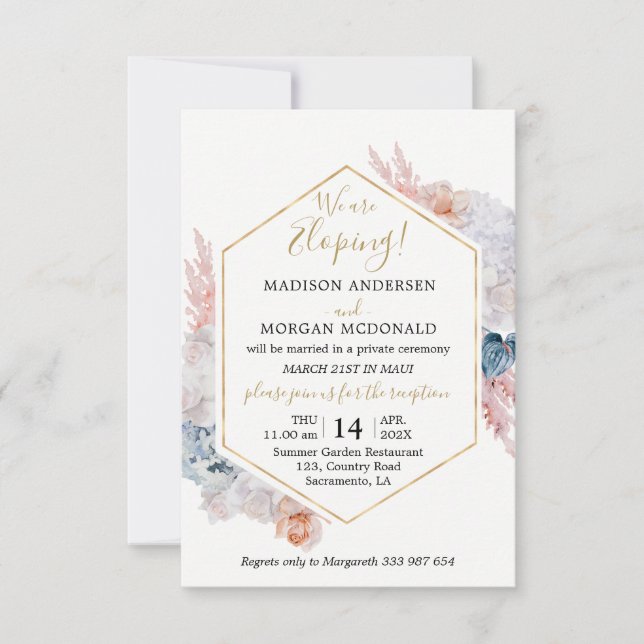 Invitation à la réception de l'Elopement floral aq (Devant)