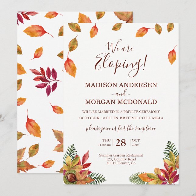 Invitation à la réception de mariage après une fug (Devant / Derrière)