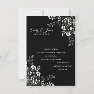 Invitation à la réception florale noire et blanche