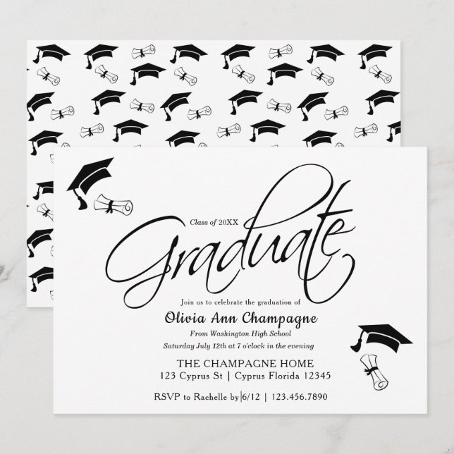 Invitation à la remise des diplômes avec Casquette (Devant / Derrière)