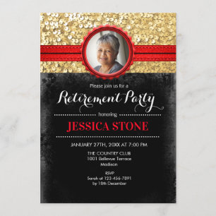 Invitation À La Retraite Avec Photo - Rouge Or Noi