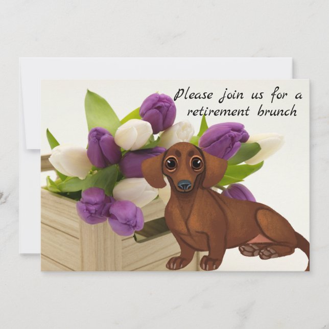 Invitation à la retraite Dachshund Purple Tulips (Devant)